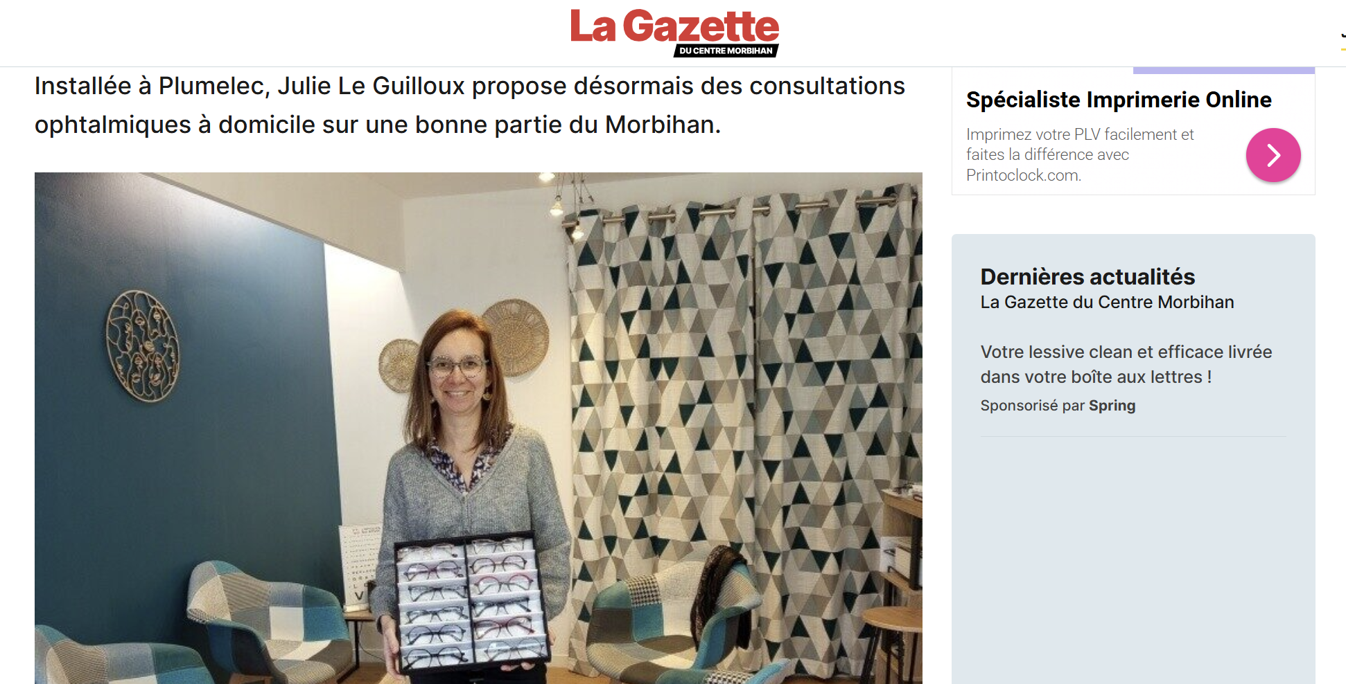La Gazette Morbihan : Julie, opticienne, a décidé de consulter à domicile